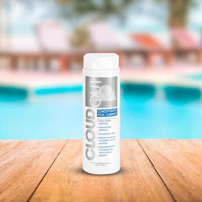 Cloud Out Pool Clarifier and Shock treatment for sparkling clear water – Available at Pools Plus More, Yorktown Heights, NY.