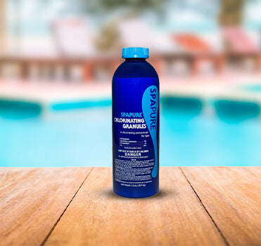 SpaPure Chlorinating Granules 1lb bottle - Fast-dissolving spa sanitizer for crystal clear water.